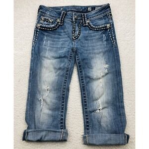 Miss Me Jean Cuff Capris GIRLS 10 Distress Embellish Whisker Flap Pocket JPK5014